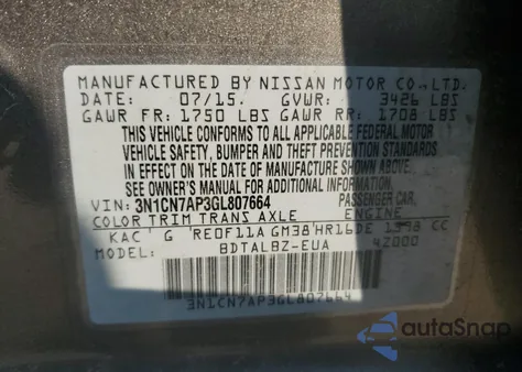2016 Nissan Versa S z USA, uszkodzony, nr VIN 3N1CN7AP3GL807664